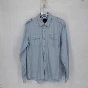 7‎ Diamonds Light Blue Button Front Shirt Long Sleeve Epaulets